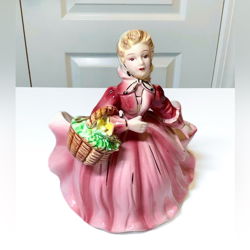 Vintage Lady With Basket Planter